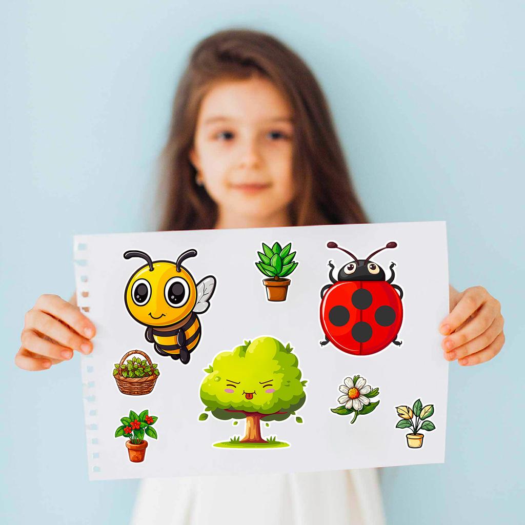 12 Photos/package Children's Cartoon Spring Garden Bee Toy Handmade Puzzle Sticker Emoji Replaceable