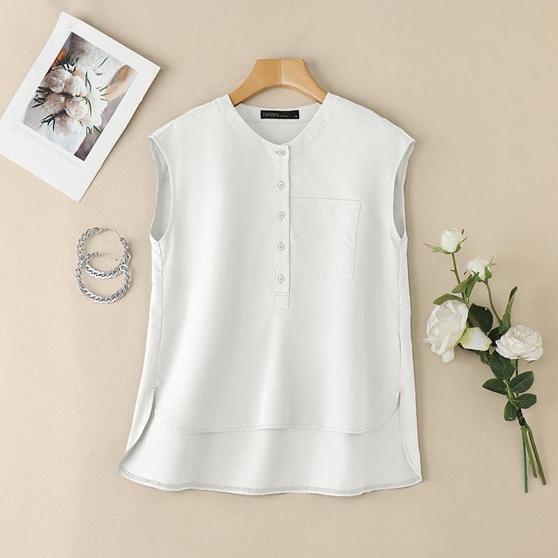 

ZANZEA Women Summer Casual Round Neck Loose Sleeveless Tank Tops 5XL білий