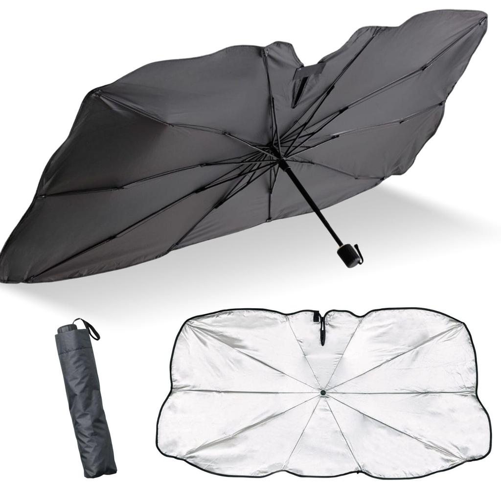 Comolife Car Sunshade with Slits and Storage UV Heat Privacy Easy Dashboard Fit for Kei Cars and Compact Cars 66 x 126 cm in (Front Umbrella), Small,