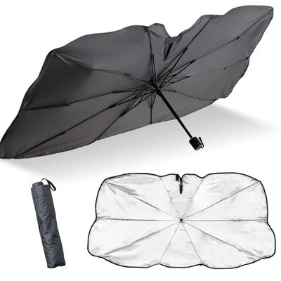 Comolife Auto-Sonnenschutz mit Schlitzen und Aufbewahrung UV-Hitze Sichtschutz Einfache Armaturenbrett-Passform für Kei-Autos und Kleinwagen 66 x 126 cm in (Vorderer Regenschirm), Klein,