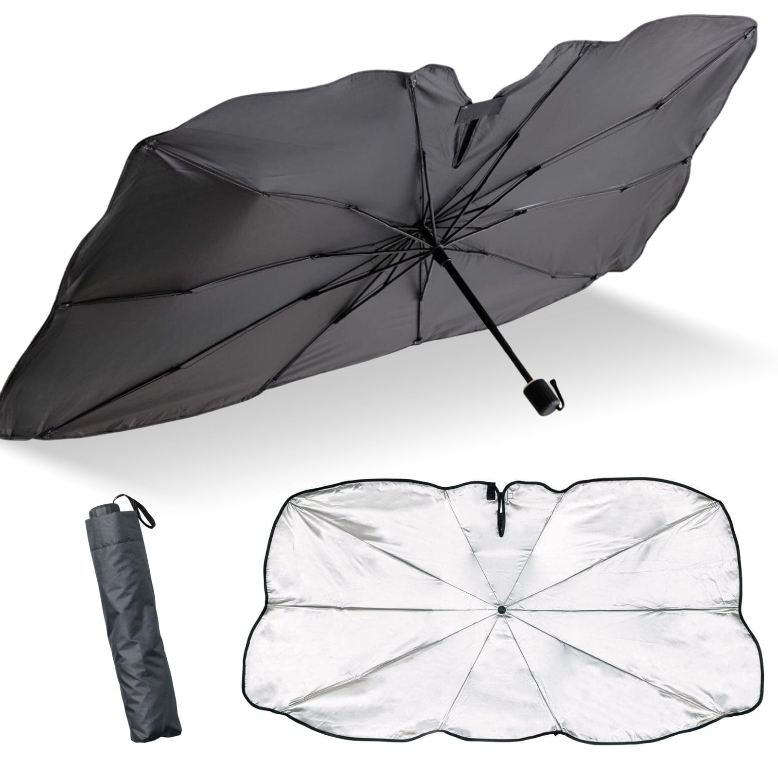 

Comolife Car Sunshade with Slits and Storage UV Heat Privacy Easy Dashboard Fit for Kei Cars and Compact Cars 66 x 126 cm in (Front Umbrella), Small,