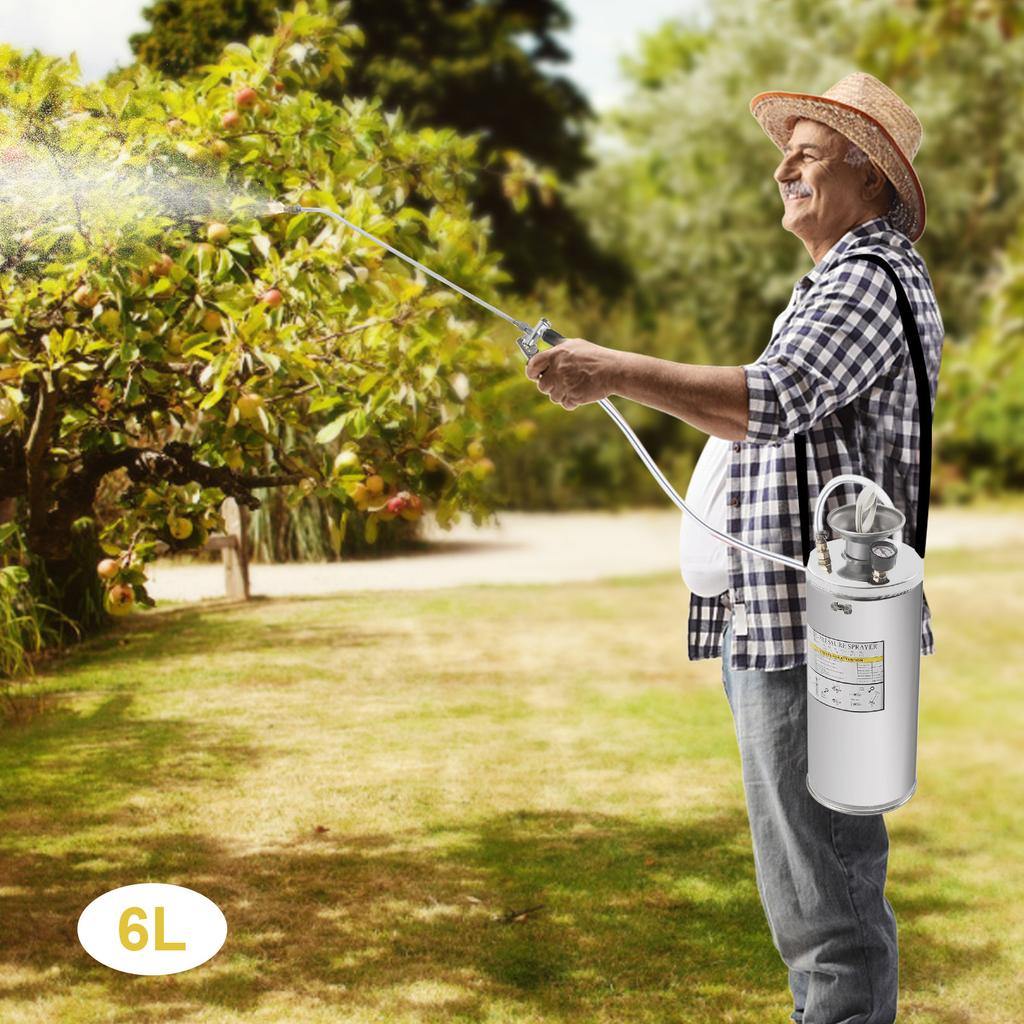 1.5Gal Stainless Steel Sprayer, Hand Pump Pressure Garden Sprayer w/ Adjustable Nozzle, Safety Valve & Gauge, 6L Large Capacity