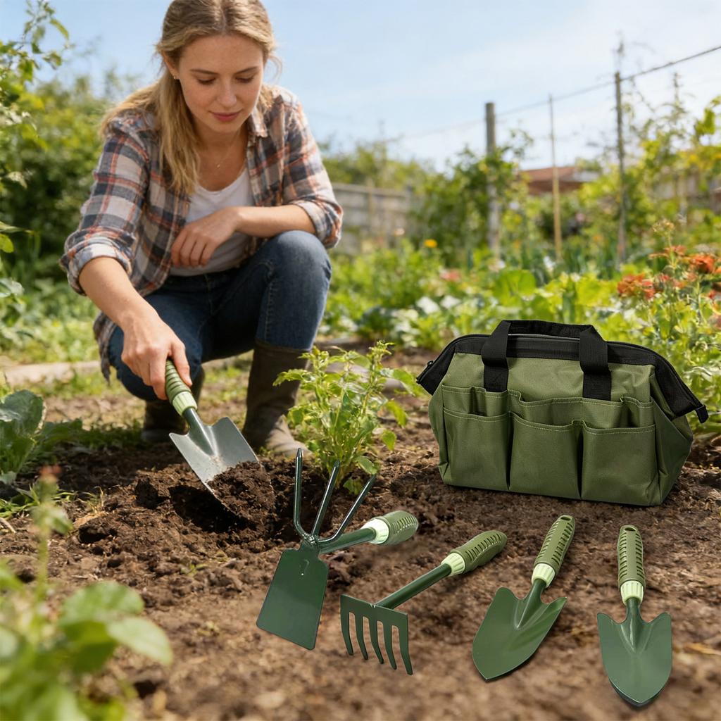 5Pcs Garden Tool Set Including Shovel Trowel Rake and Hoe Lightweight Heavy Gardening Kit for Succulents Potted Plants Planting