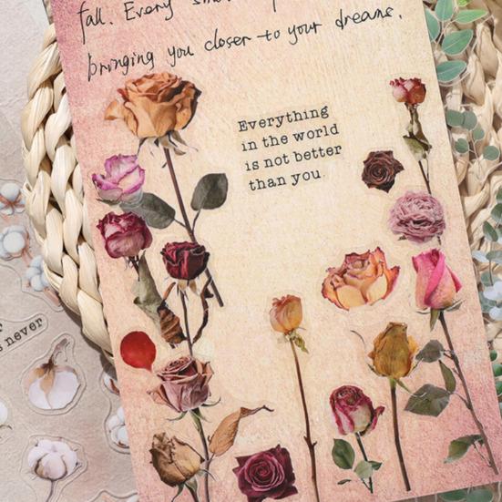 1 Set Flower Plants Scrapbook Sticker with 10 Paper Sheet Waterproof PET DIY Notebook