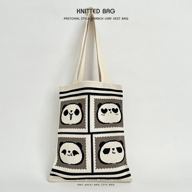 2025 Cute Panda Knitted Shoulder Bag: Large Capacity, Versatile Storage for Women and Students
