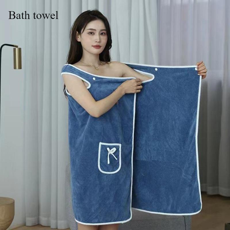 Women's Wearable Bath Towel Absorbent Quick-drying Bathrobe Bag Bow Decorative Bath Towel Bathroom Item 1 Pc