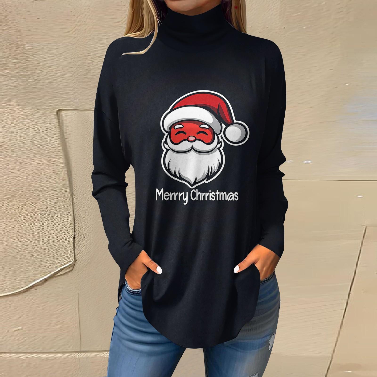 

Женская модная повседневная футболка с длинным рукавом с высоким воротом и принтом, пуловер, топ XXXL чёрный