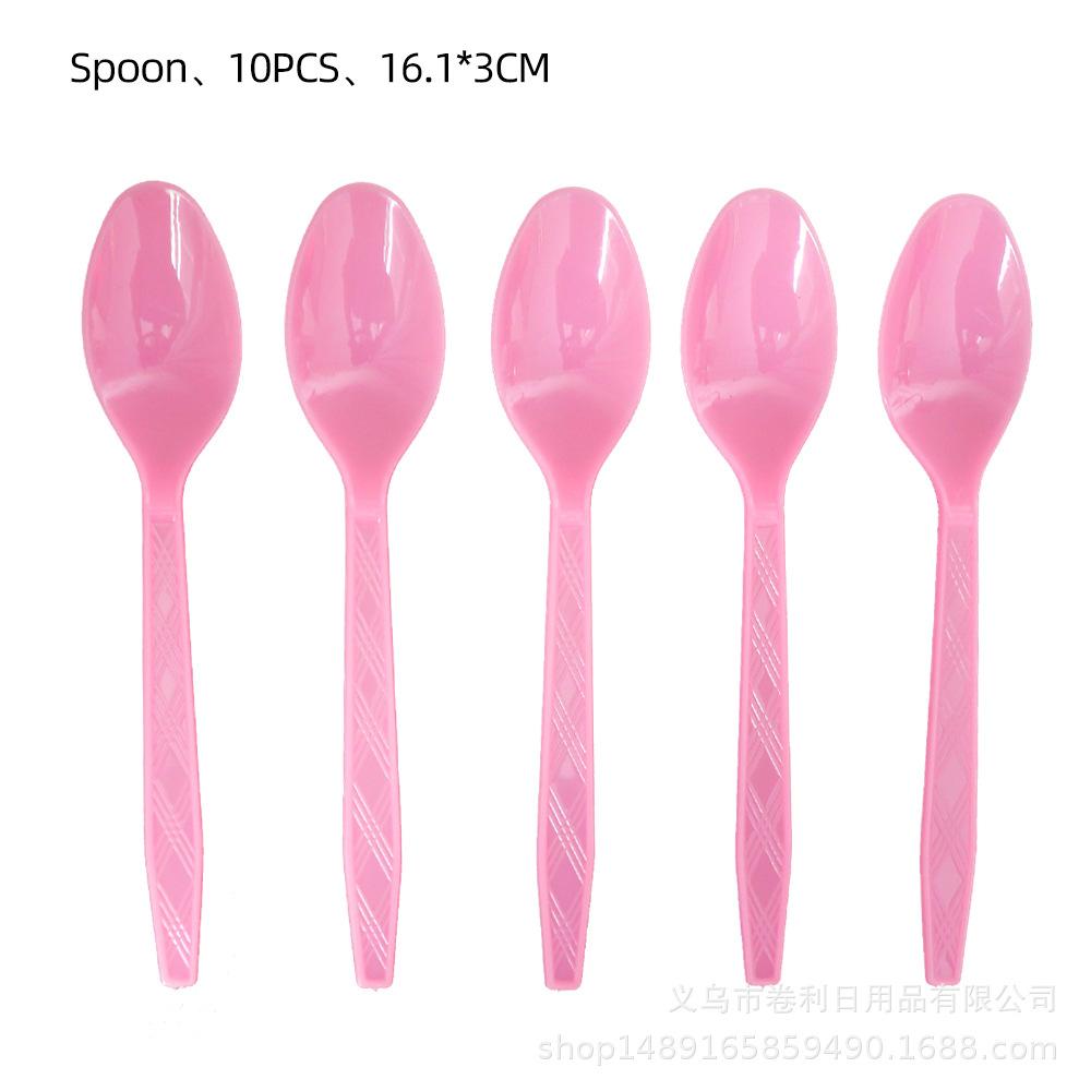

Customized Milk Tea Theme Party Decorations, Disposable Paper Plates, Paper Cups, Paper Towels, Tablecloths, Tableware Sets pink spoon 10pcs