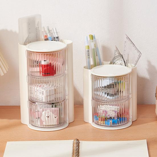 Makeup Brush Holder With Lid Clear Rotating Cosmetic Tool Organizer For Vanity