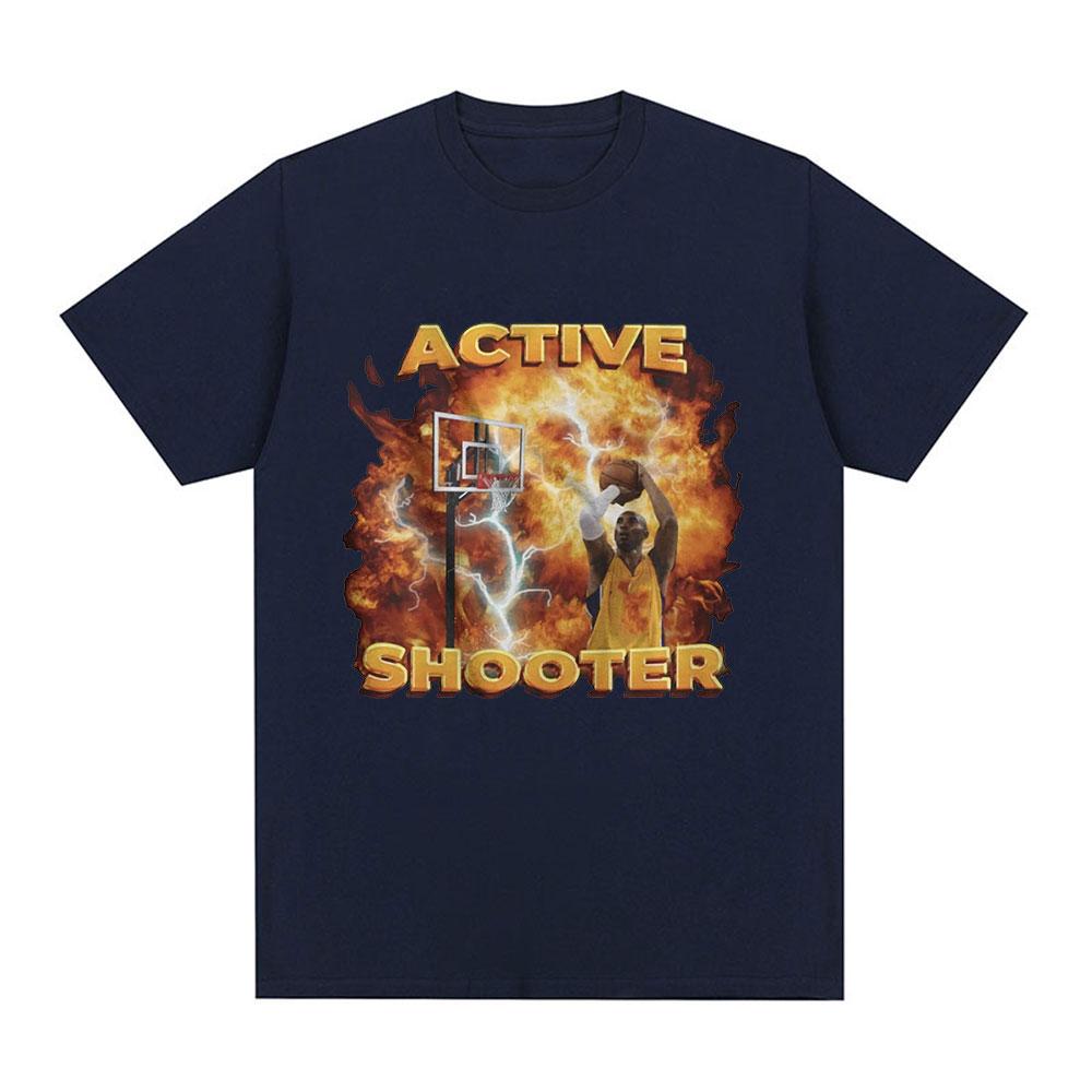 Active Shooter Funny Basketballer Meme Graphic T-shirt Men Fashion Short Sleeve T-shirts Cotton Casual Oversized T Shirts Unisex