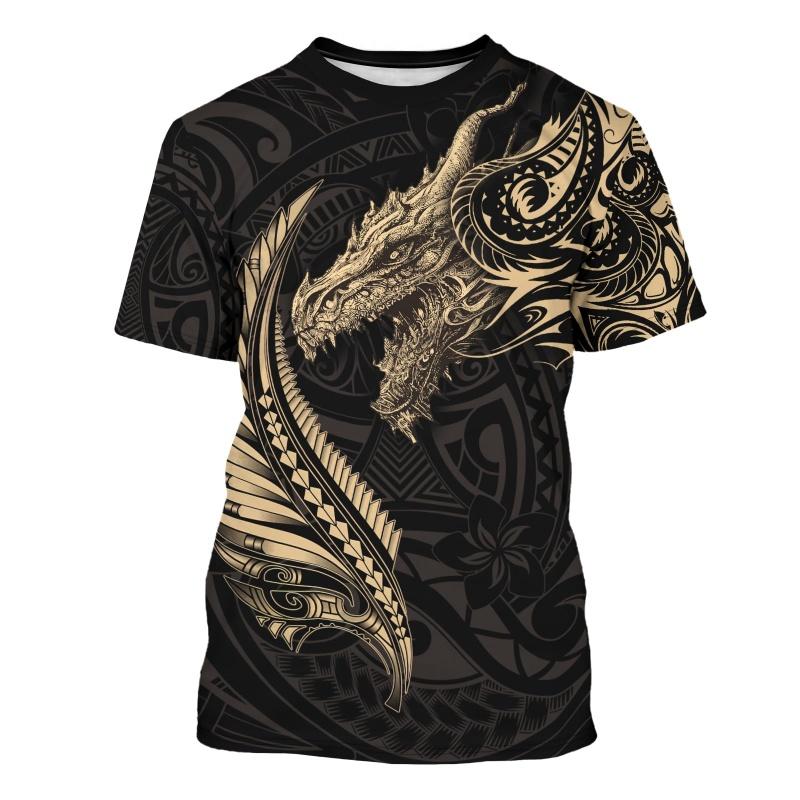 3D Print Chinese Loong T-Shirt For Men Women Retro Dragon Pattern T Shirts Summer