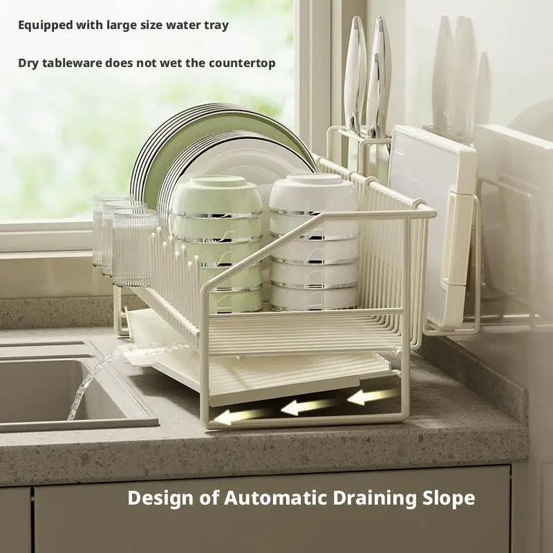 Kitchen Drain Dish Rack Holder Sink Countertop Bowl Chopstick Cutlery Storage Basket Dishes Organizer Hanger Draining Shelf