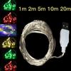 1/5/20M USB LED lichtsnoer koper zilver draad guirlande licht waterdichte lichtsnoeren voor kerst bruiloft feest decoratie