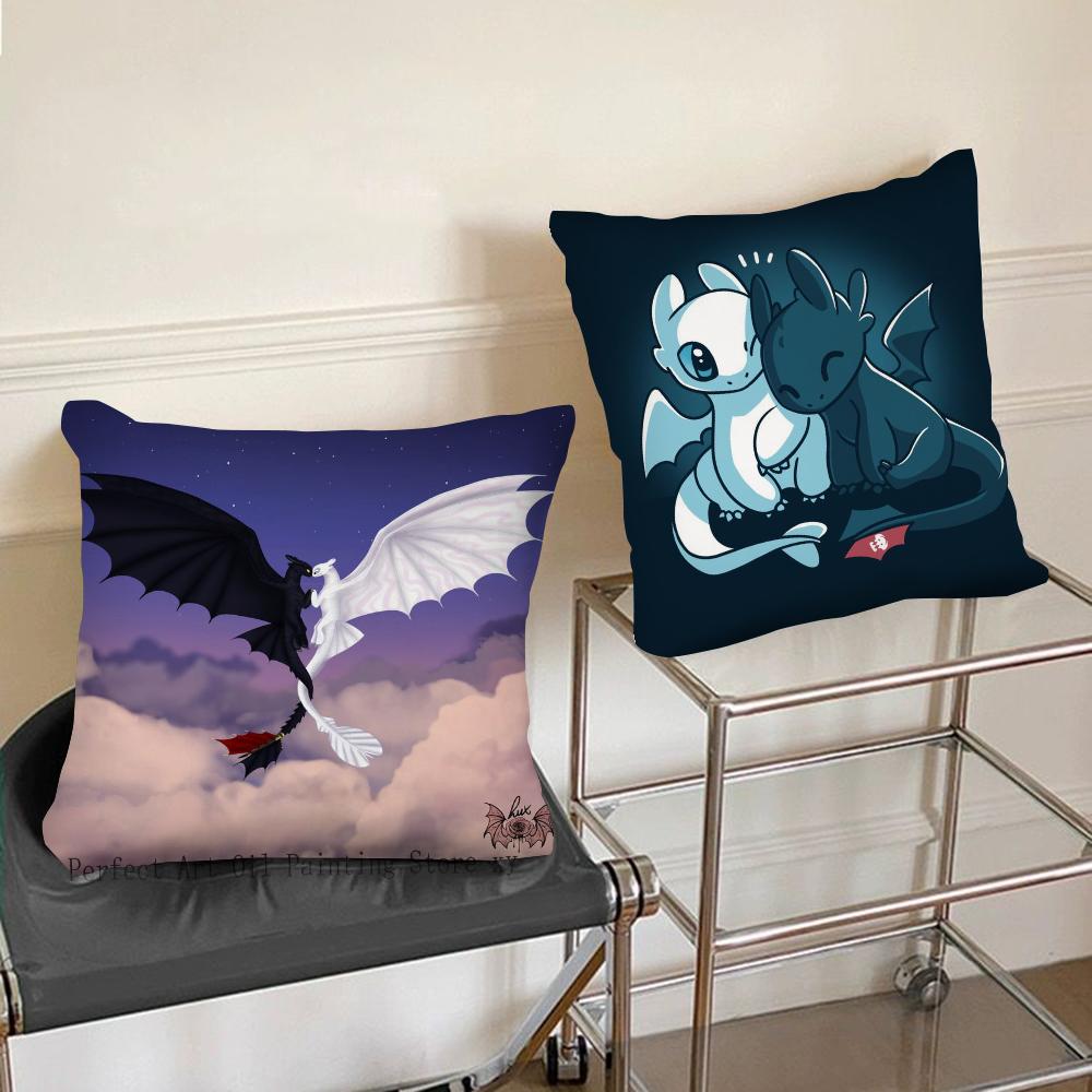 1pc Lovely Couple Toothless Fury Dragon Pillow Case Square Bedroom Sofa Leisure Comfort Cushion Car Living Room Home Decoration