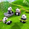 8 buc/set Figurină de panda din bambus din PVC, așezat întins, statuie de panda norocosă, sculptură, mini model de animale, ornament de decor pentru birou, pentru birou.