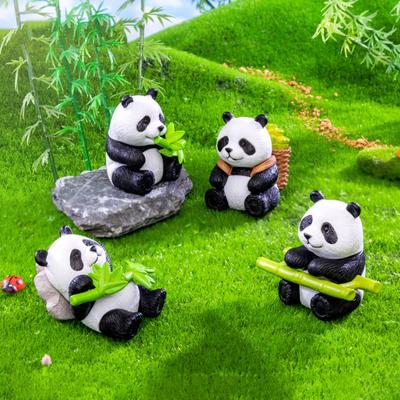 8Pcs/Set Bamboo Panda Figurine PVC Sitting Lying Lucky Panda Statue Sculpture Mini Animal Model Home Office Desktop Decoration Ornament