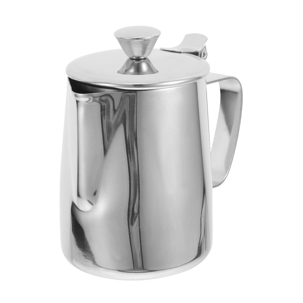 Stainless Steel Coffee Milk Frothing Pitcher Lid 350Ml Precision Spout Latte Art Espresso Milk Frother Jug Handle Coffee