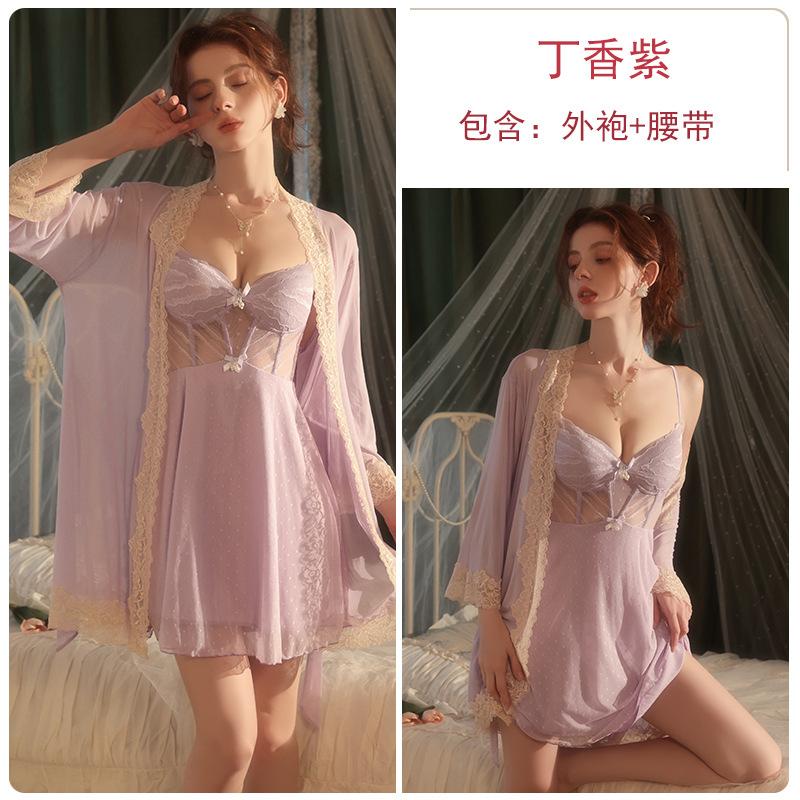 Women's Silky Push Up Padded Sleep Dress with Robe Lounge Set