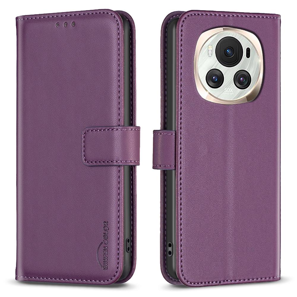 

BINFEN COLOR BF17 For Honor Magic6 5G Magnetic Case Drop-proof Leather Card Holder Phone Cover Dark Purple