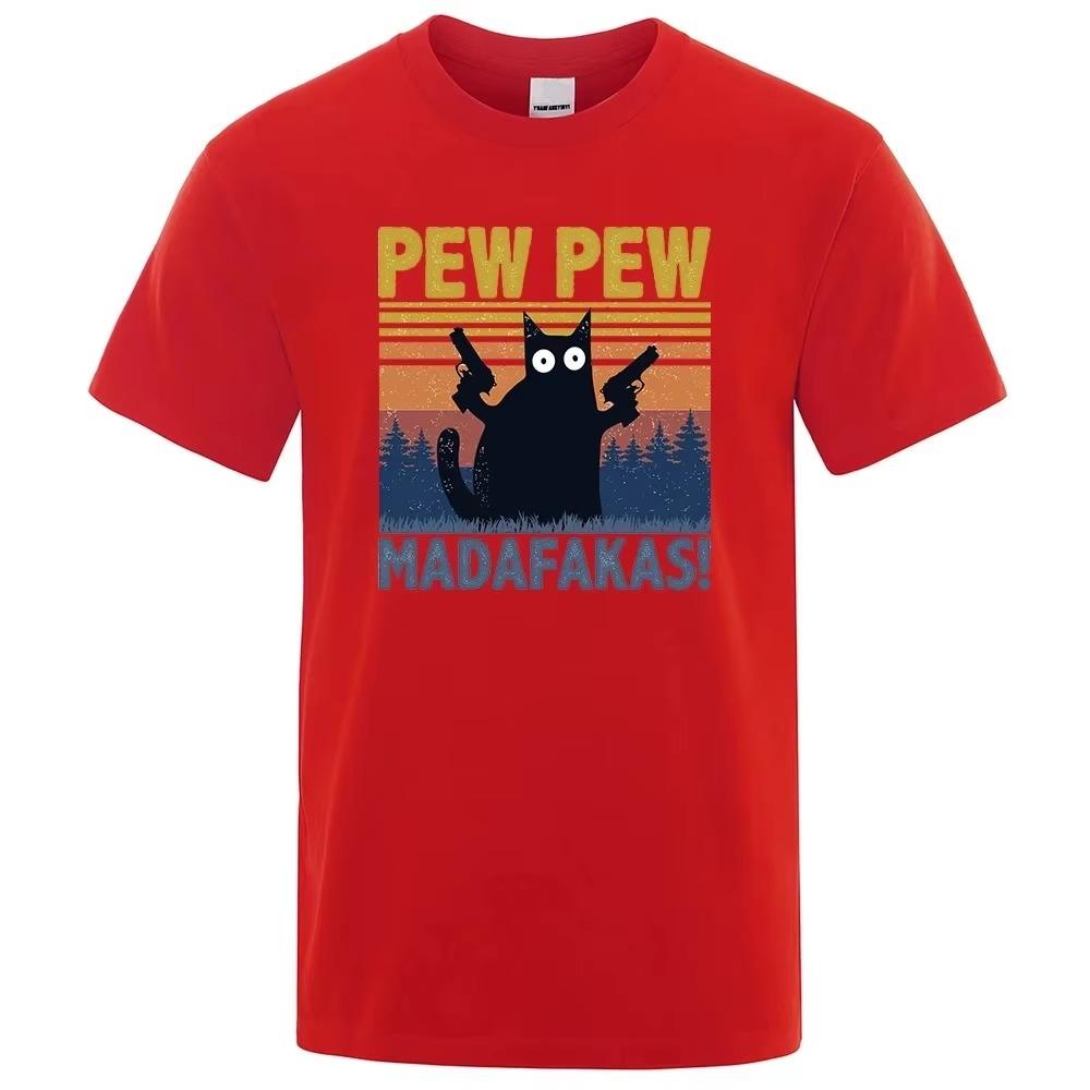 Pew Pew Madafakas Tshirt Men Short Sleeve Novelty Funny Cat T Shirt Vintage Summer Tops Shirts Tee T-Shirt Crew Neck Streetwear