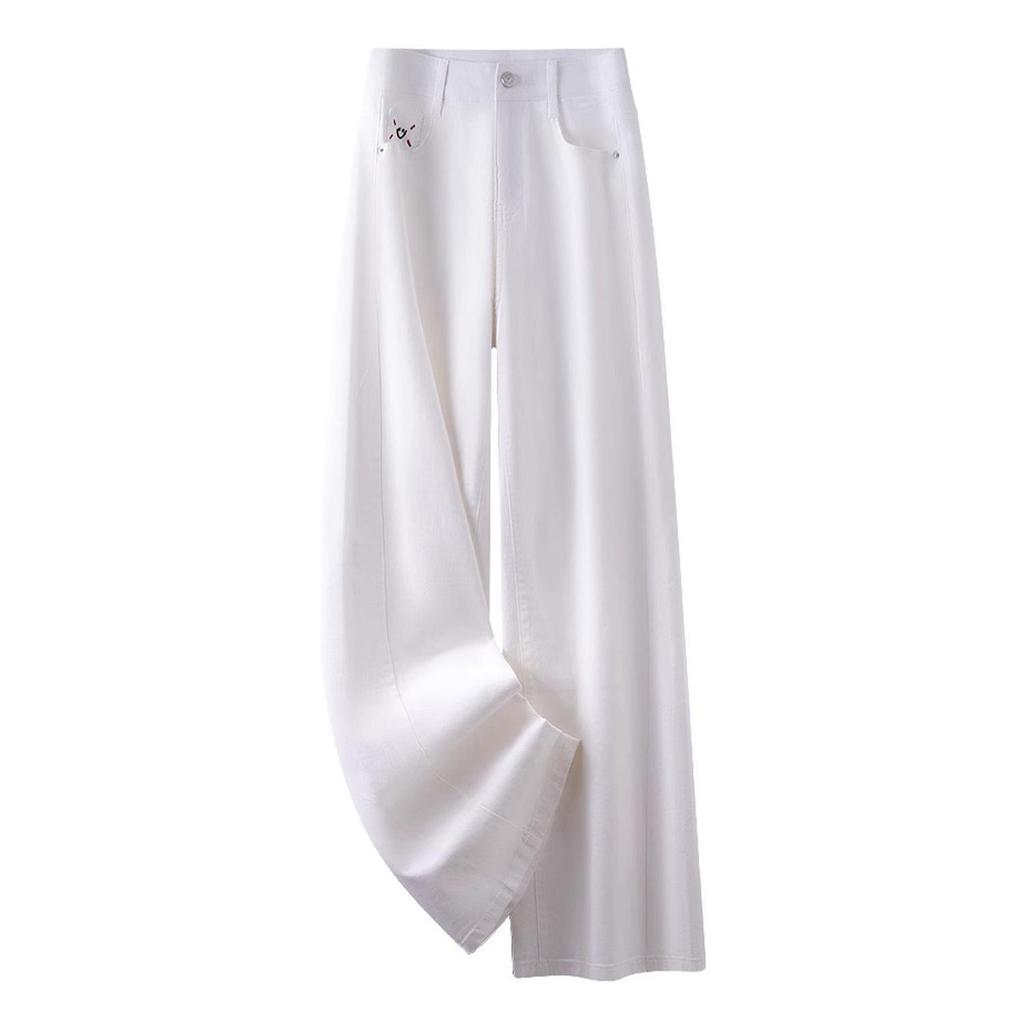 Women's White Wide-Leg Jeans: New Spring 2025 Slimming Pear-Shaped Loose Straight-Leg Trousers