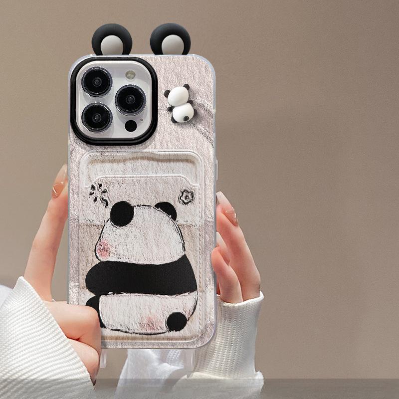 

Текстурная фигурка панды подходит для iPhone 16, чехол для телефона 15PRO, чехол для карт, шнурок 14, силиконовый противоударный 13, креативный X iPhone XS Max