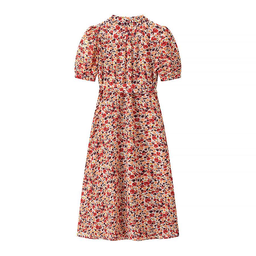 Summer New European and American Style French Niche Temperament V-neck Waist Thin Lace-up Short-sleeved Dress