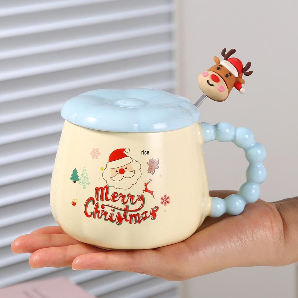 Christmas Ceramic Mug Gift Set with Lid & Spoon - Large Capacity Water Cup Souvenir