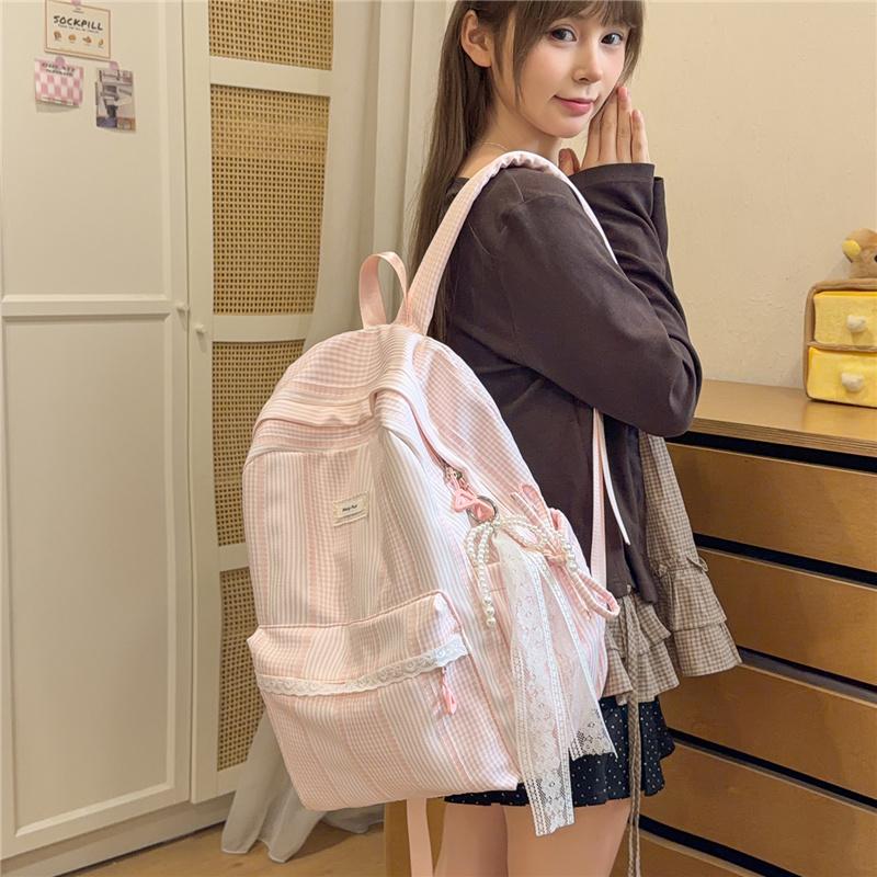Striped Backpack, Student Schoolbag, Commuter Large-capacity Backpack