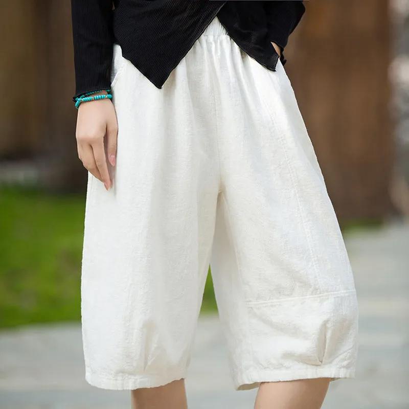 

Женские летние шорты из хлопка однотонные винтажные свободные большого размера повседневные брюки льняные шорты M белый