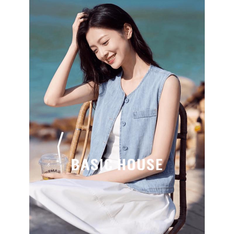 Basic House Women s Cotton Denim Vest L