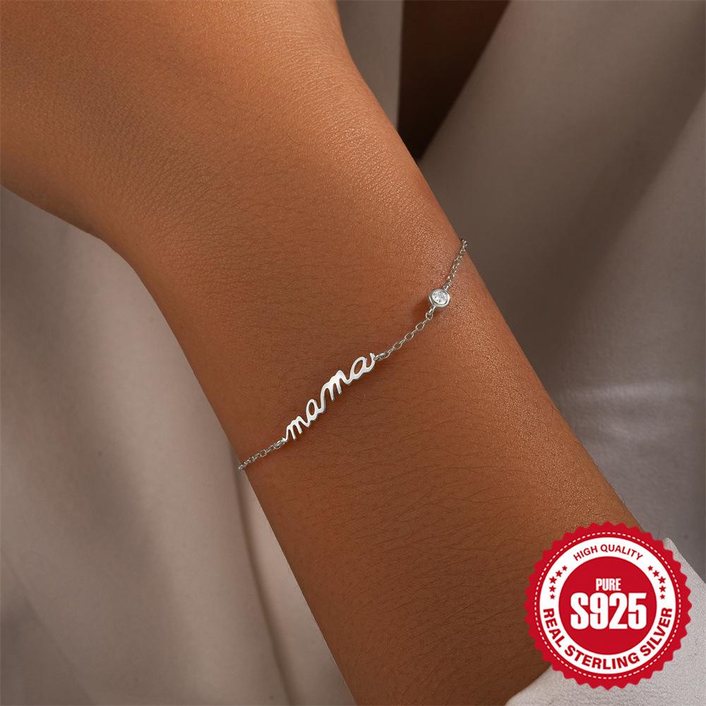 S925 Sterling Silver English Letter Mama Ladies Pendant Bracelet Mother'S Day Gift Gift Atmospheric Gift