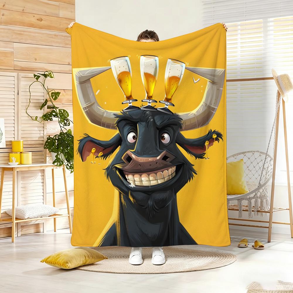 Cartoon D-Drunken Buffalo Beer Throw Lightweight  Flannel Blanket Soft Skin-Friendly For Summer Cooling