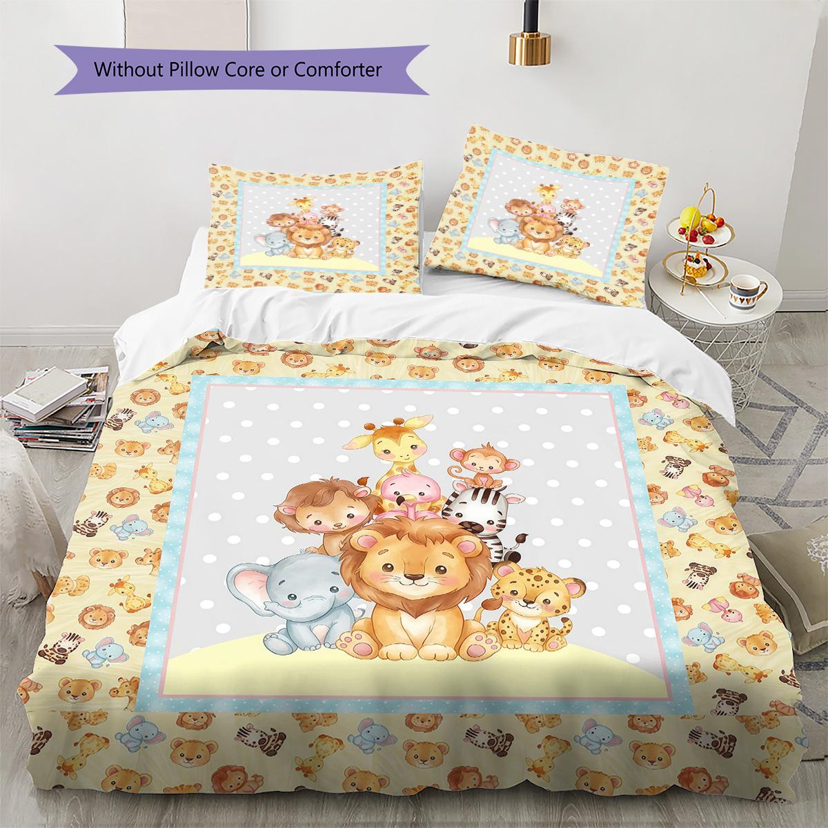 

Cute Animal Cartoon Pattern Bedding Set Quilt Cover Pillowcase Home Decor Gift (1 * duvet cover + 2 * pillowcase, without core) 135x200cm