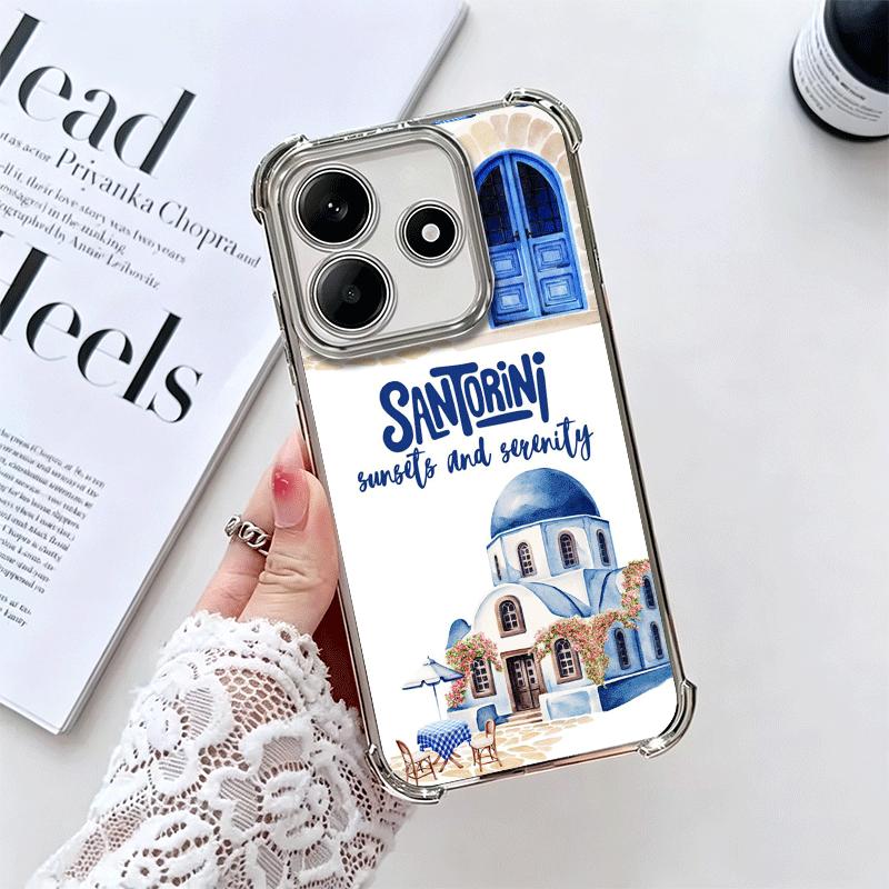 Santorini Greece Summer Plating Phone Case For Xiaomi Redmi Note 14 15 Pro Plus 13 12 11 11S 11T 10 9S 9 5G Anti-Fall Airabag Co