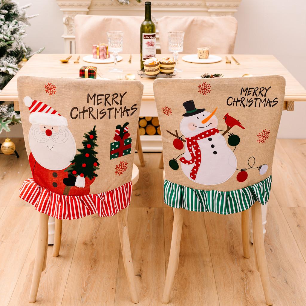 Furniture Holiday Whimsical Decor With Adorable Snowman And Santa Claus Chair Covers In Striped Fabric