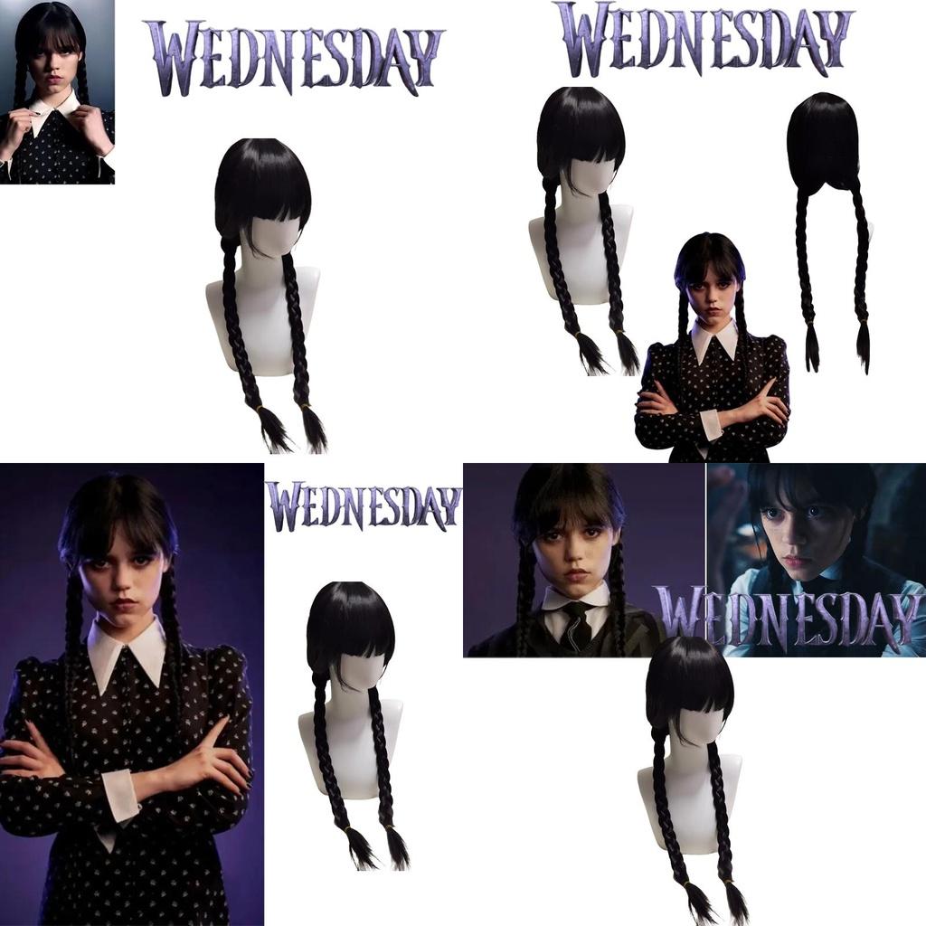 Wednesday Addams Cosplay Wig Braided Hair For Halloween Xmas Fancy Party