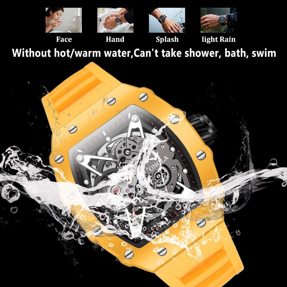 Orologi da uomo Tonneau Scheletrato Automatico Meccanico Impermeabile Luminoso Sportivo da Polso