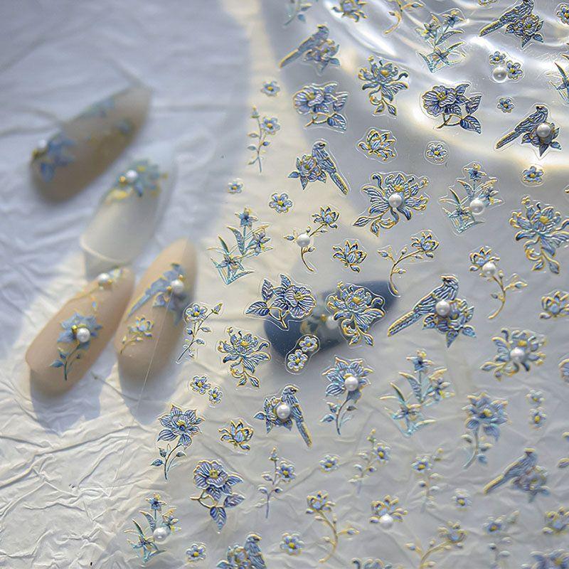 

Bright Crystal Embroider Flower and Bird Nail Art Sticker Tomoni Relief Retro Adhesive 5D Chinese Style Nail Sticker Decorations Embroider Flower and Bird 4410