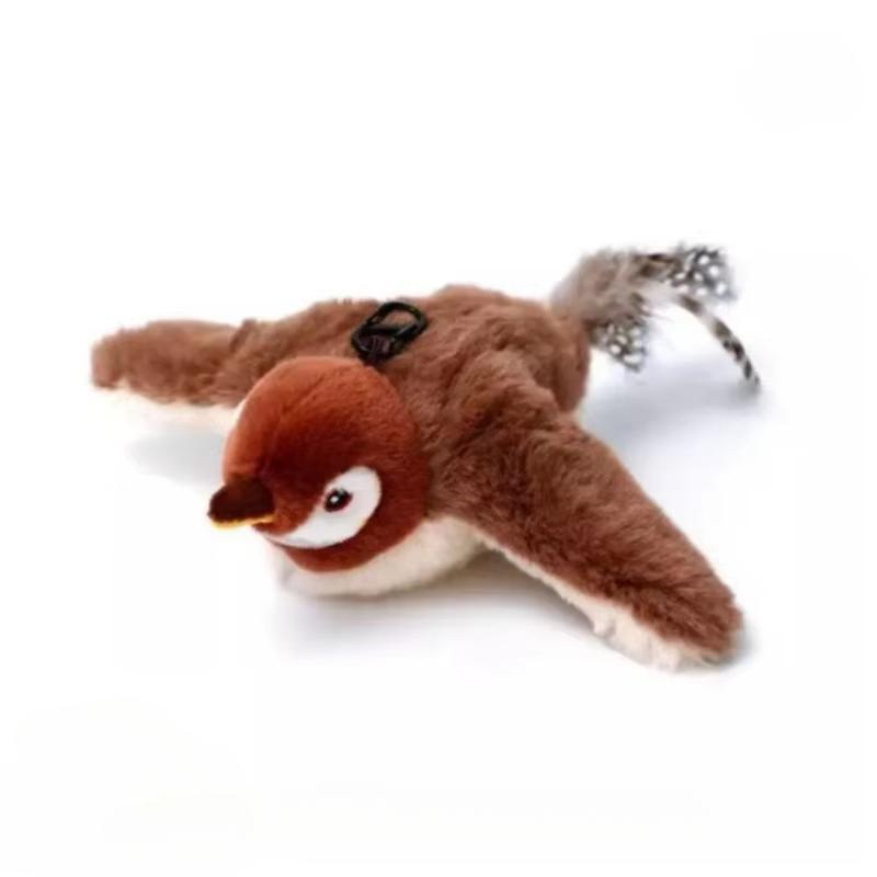 Rechargeable Interactive Flying Bird Cats Toy with Chirping and Flapping Features, Touch-Activated Plush Design