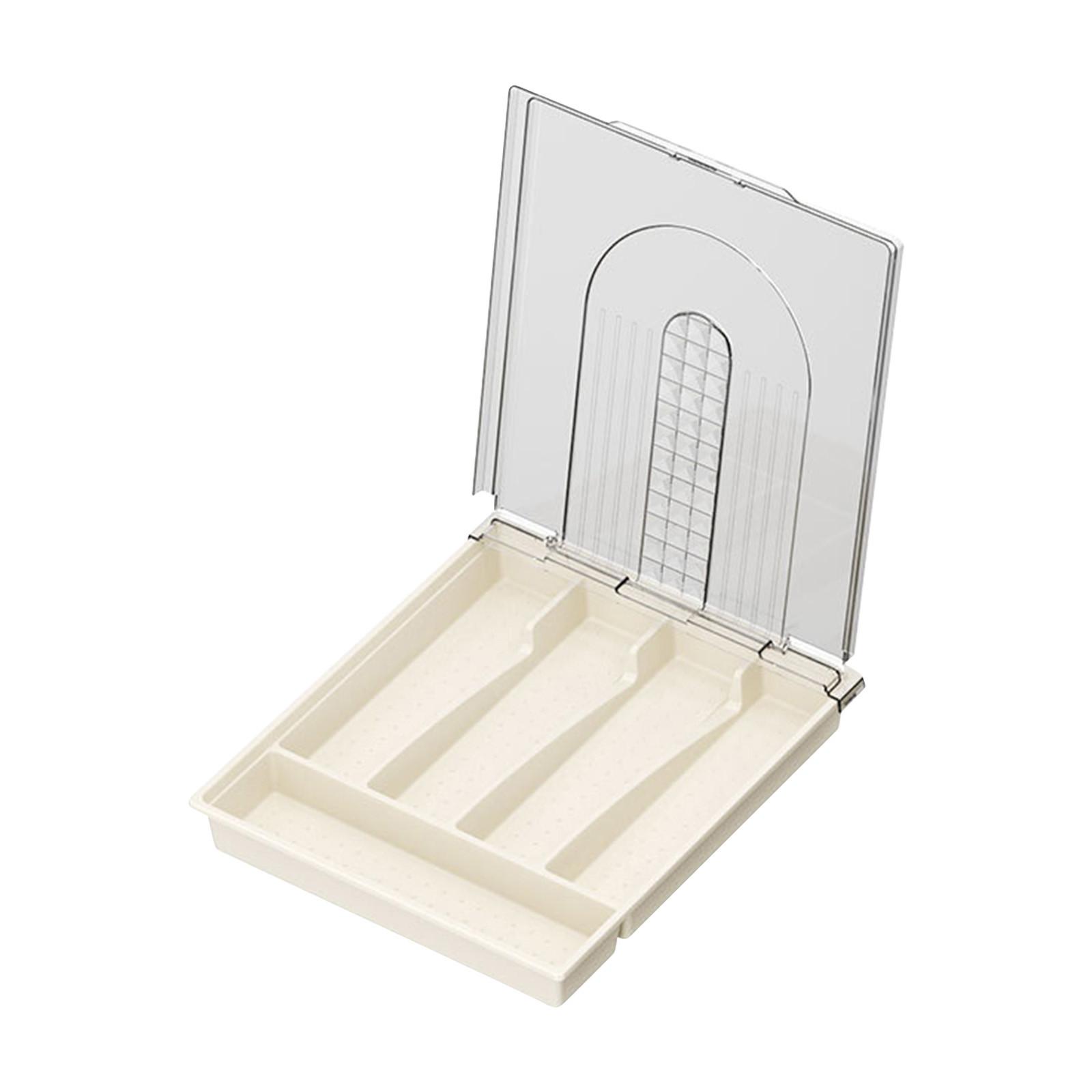 

Держатель для посуды на столешнице с крышкой, пластиковый лоток для столового серебра для ящика, органайзер для столовых приборов на 5 отделений One Size белый