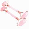 Rose Quartz Facial Roller & Heart-Shaped Gua Sha Set - Double-Headed Eye Massager and Lifting Tool.