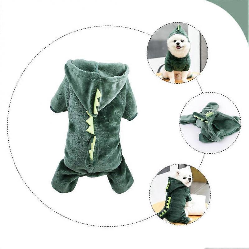 Green Dinosaur Designed Dog Outfit for Pet Use Crafted with Coral Fleece