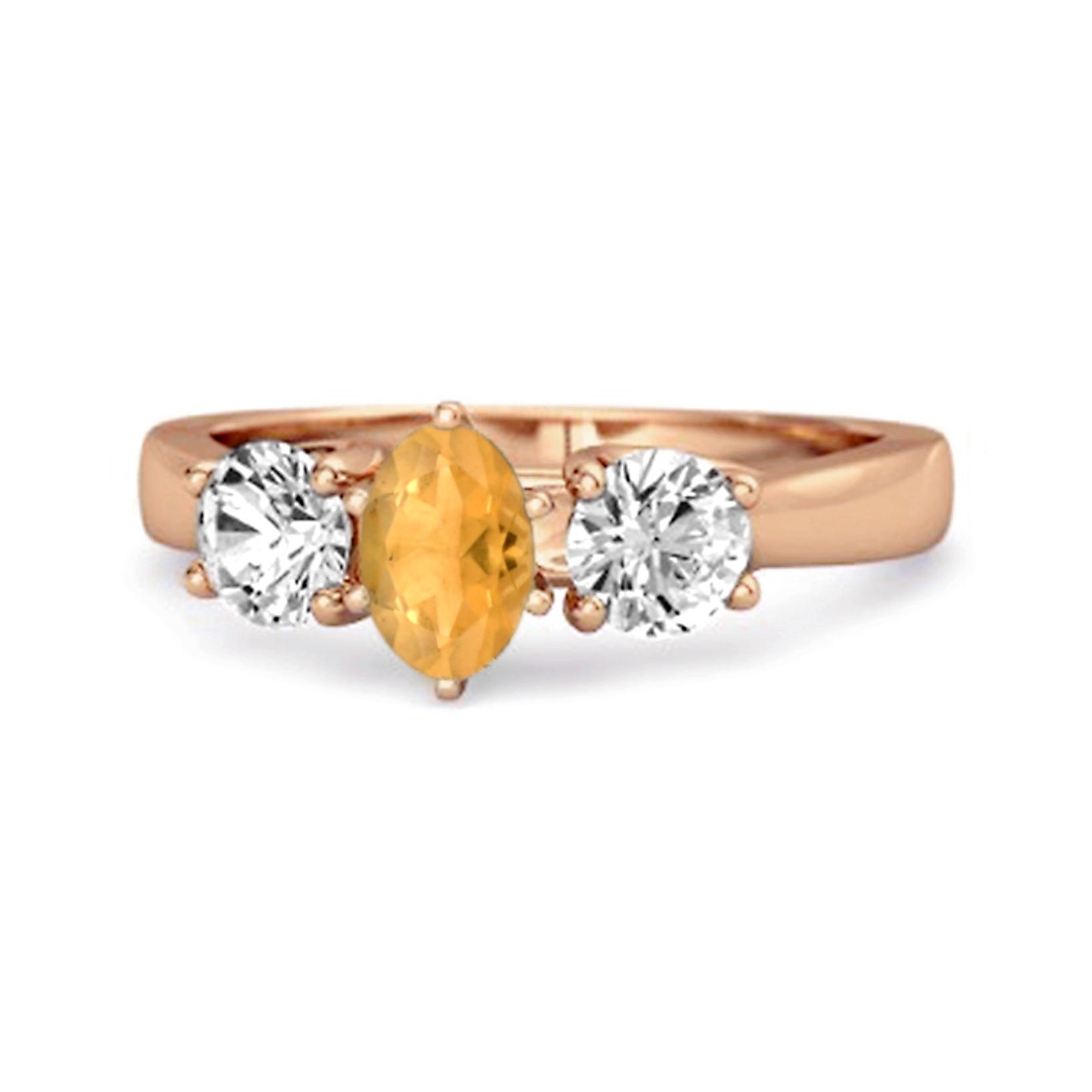 Three Stone Natural Citrine 925 Sterling Silver Rose Gold Vermeil Engagement Ring 7.5