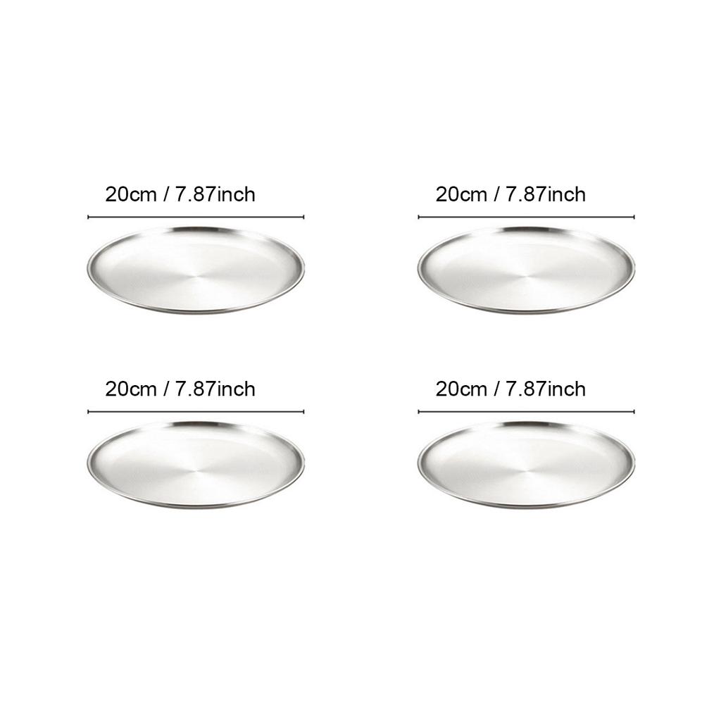 4-Piece Stainless Steel Dinner Plates Round Metal Plates Serving Tray Dessert Plates Dinner Dish for Home Camping  BBQ