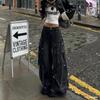 Blugi cargo largi negri gotici pentru femei Harajuku supradimensionați din denim Pantaloni Jean Emo vintage Y2k anii 90 Haine Trashy