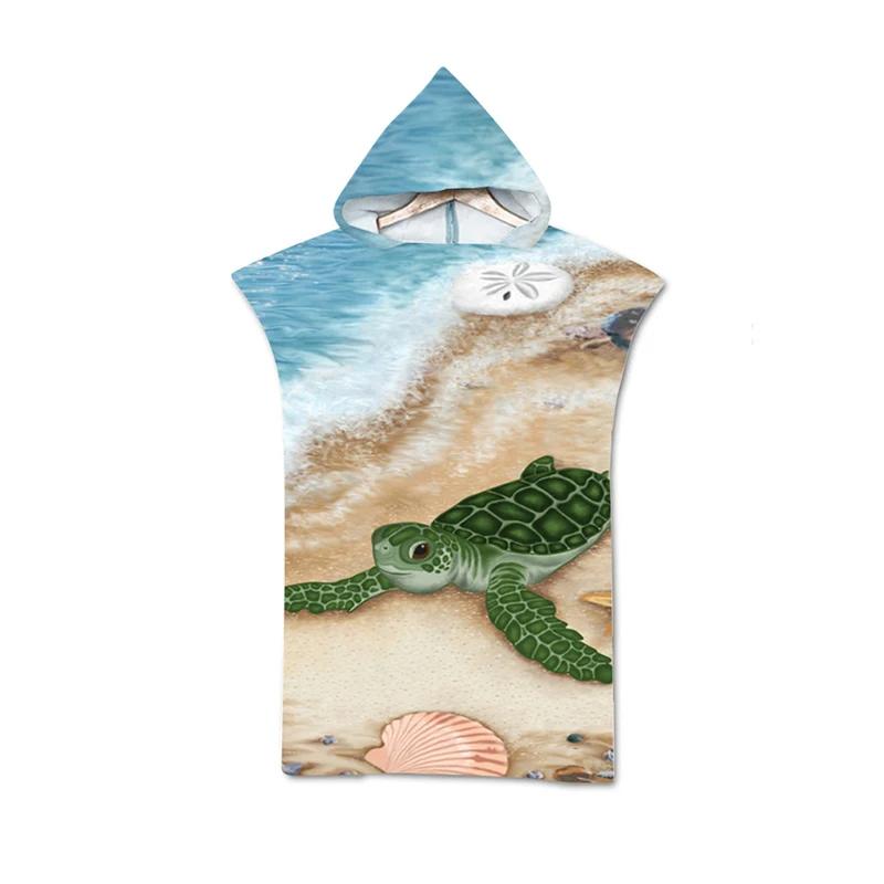 Microfiber Sea Turtle Printing Changing Robe Bath Towel Outdoor Hooded Beach Towel Poncho Women Swimming Diving Bathrobe Cloak
