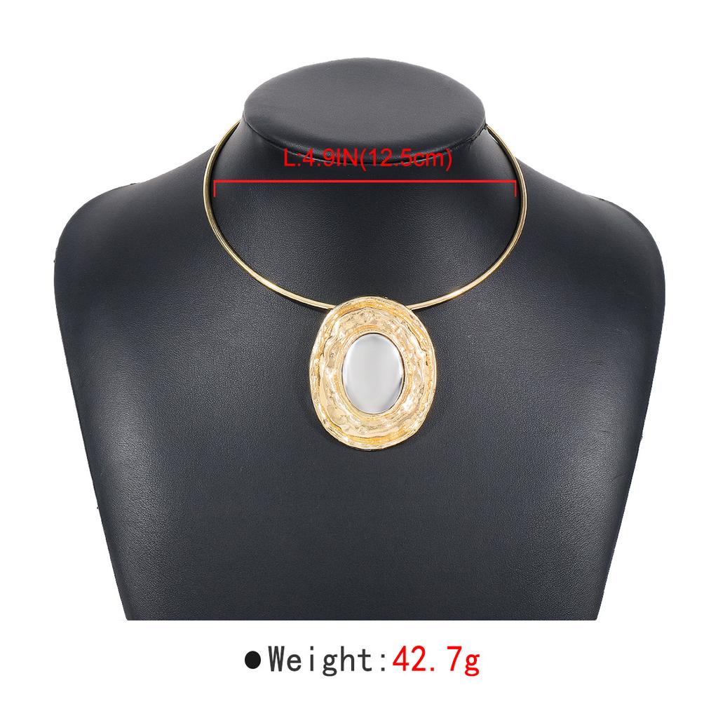 Tooxika Patchwork Oval Mirror Necklace Metal Colour Blocking Pendant Necklace Collar