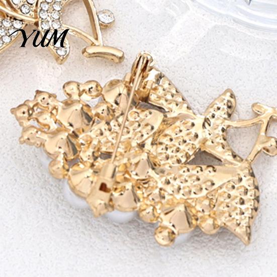Wedding Party Brooch Flower Branch with Faux Pearls Rhinestones, Decorative Lapel Pin Daily Wear for Party, Dainty Jewelry Accessory Women Girls