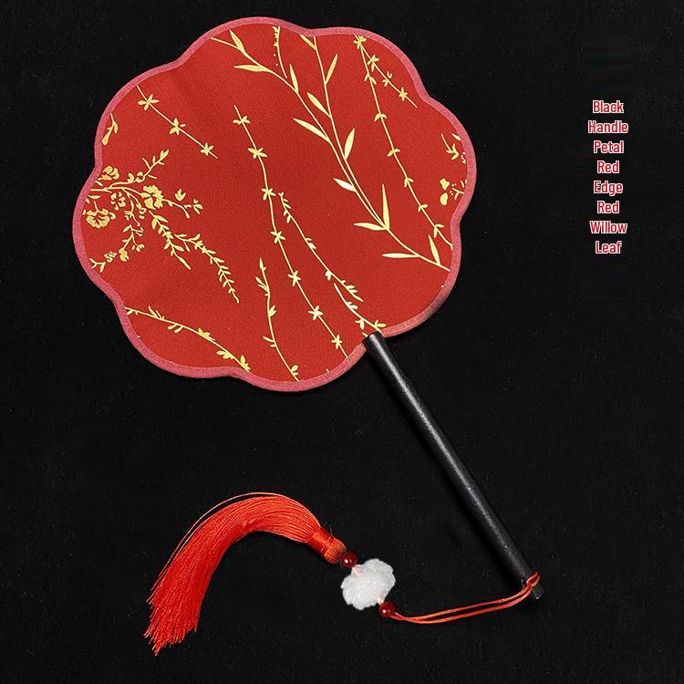 Éventail rond en soie rouge Hanfu ancien, orné d'un long pompon, pour la mariée.